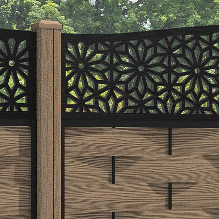 Ripple Narwa Curved Top Fence Panel - Teak - with our composite posts