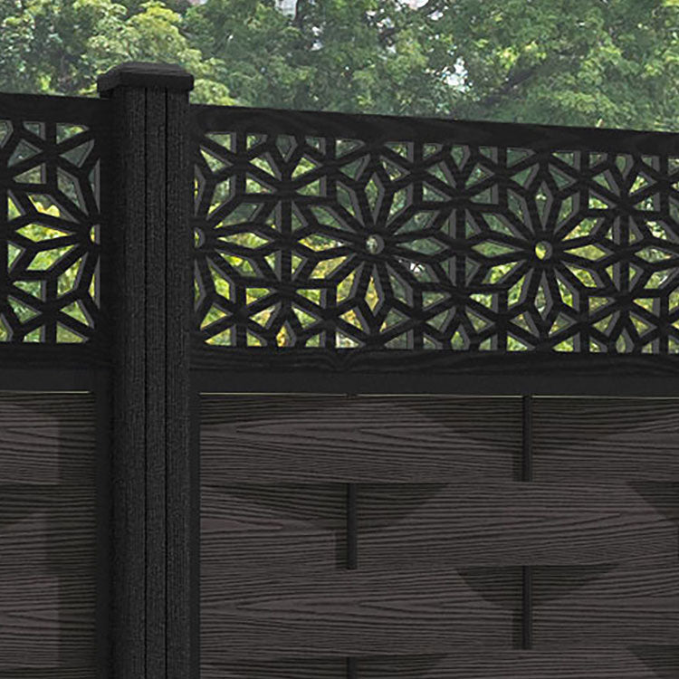 Ripple Narwa Fence Panel - Dark Oak - with our composite posts