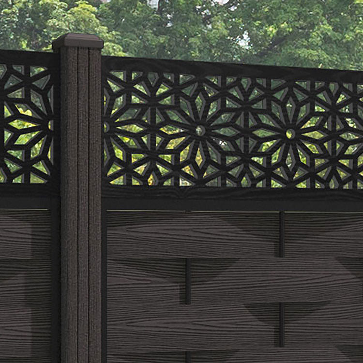 Ripple Narwa Fence Panel - Dark Oak - with our composite posts