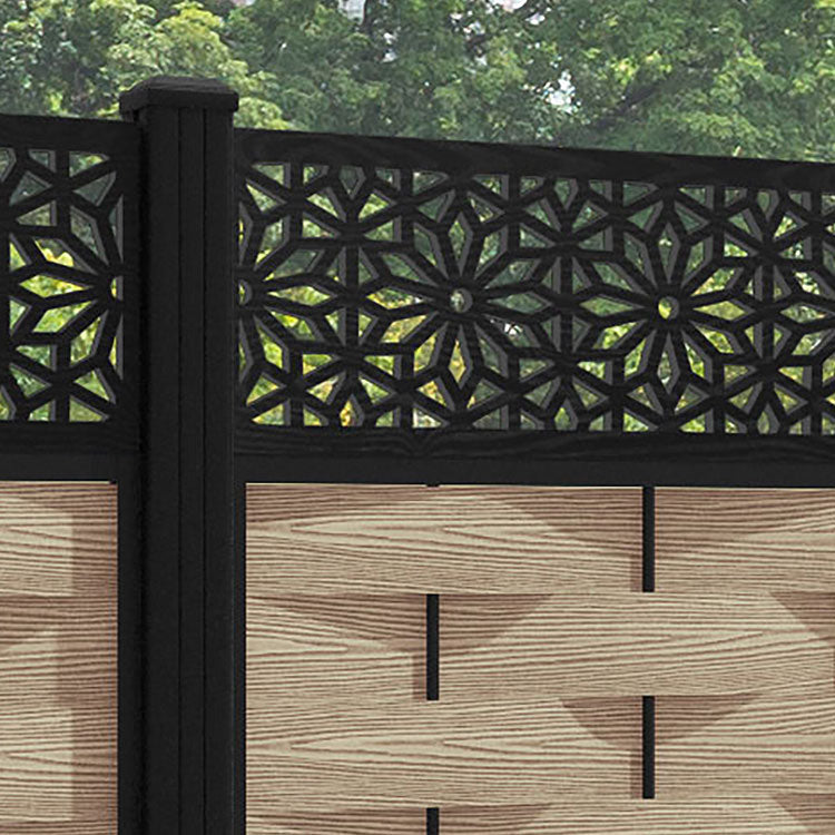 Ripple Narwa Fence Panel - Light Oak - with our aluminium posts