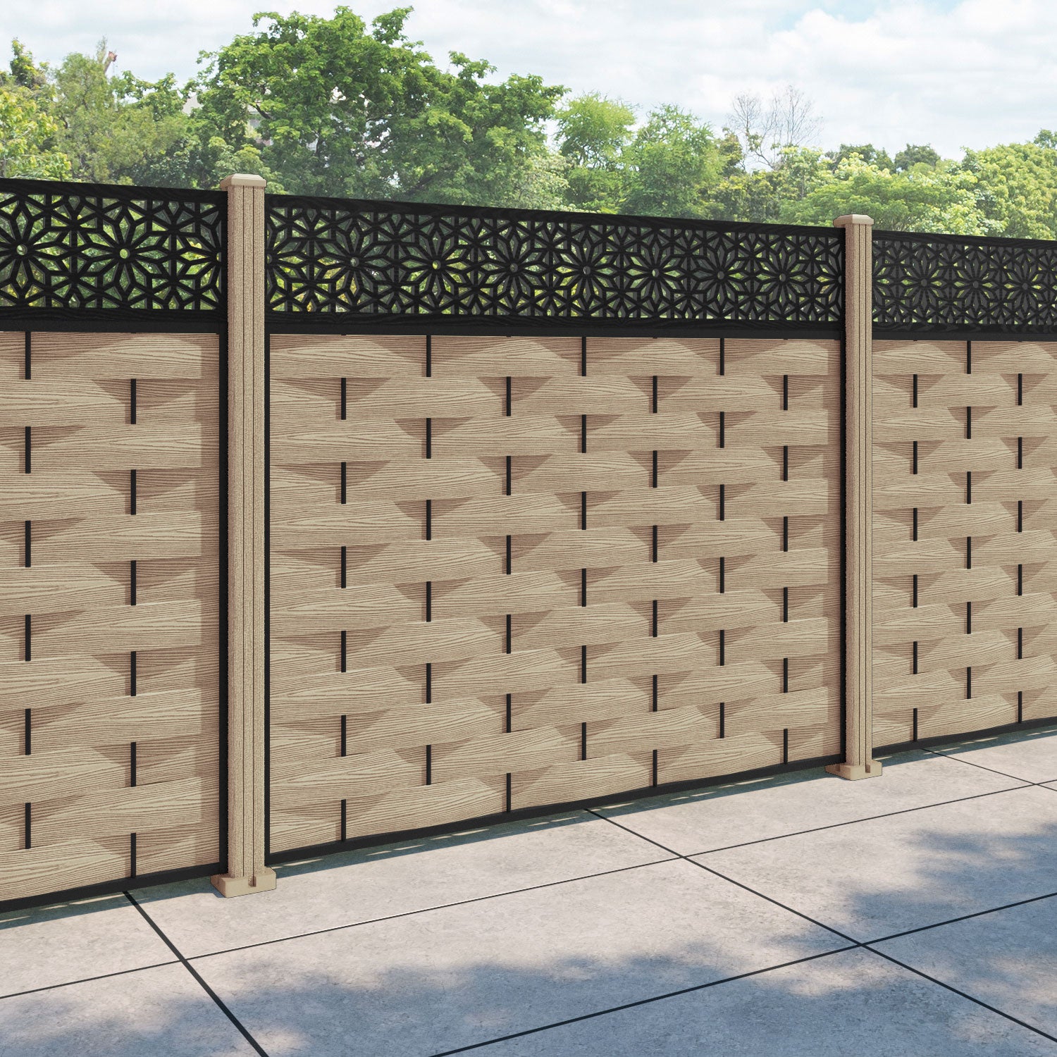 Ripple Narwa Fence Panel - Light Oak - with our composite posts