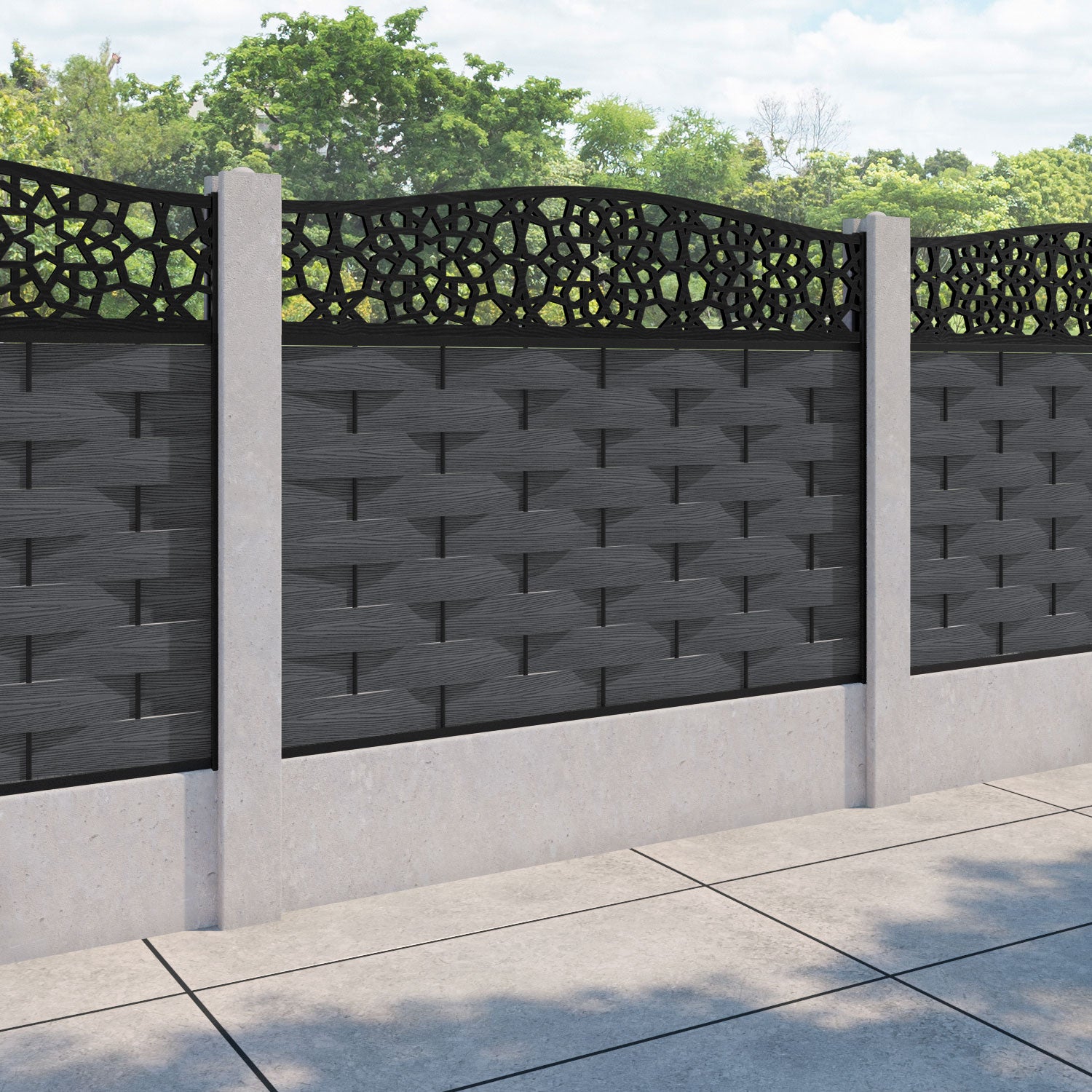 Ripple Nazira Curved Top Fence Panel - Dark Grey - for existing concrete posts