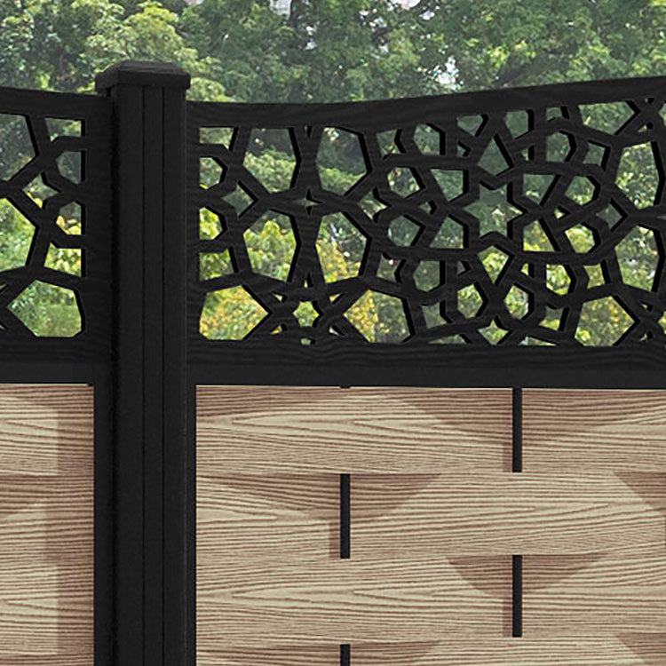 Ripple Nazira Curved Top Fence Panel - Light Oak - with our aluminium posts