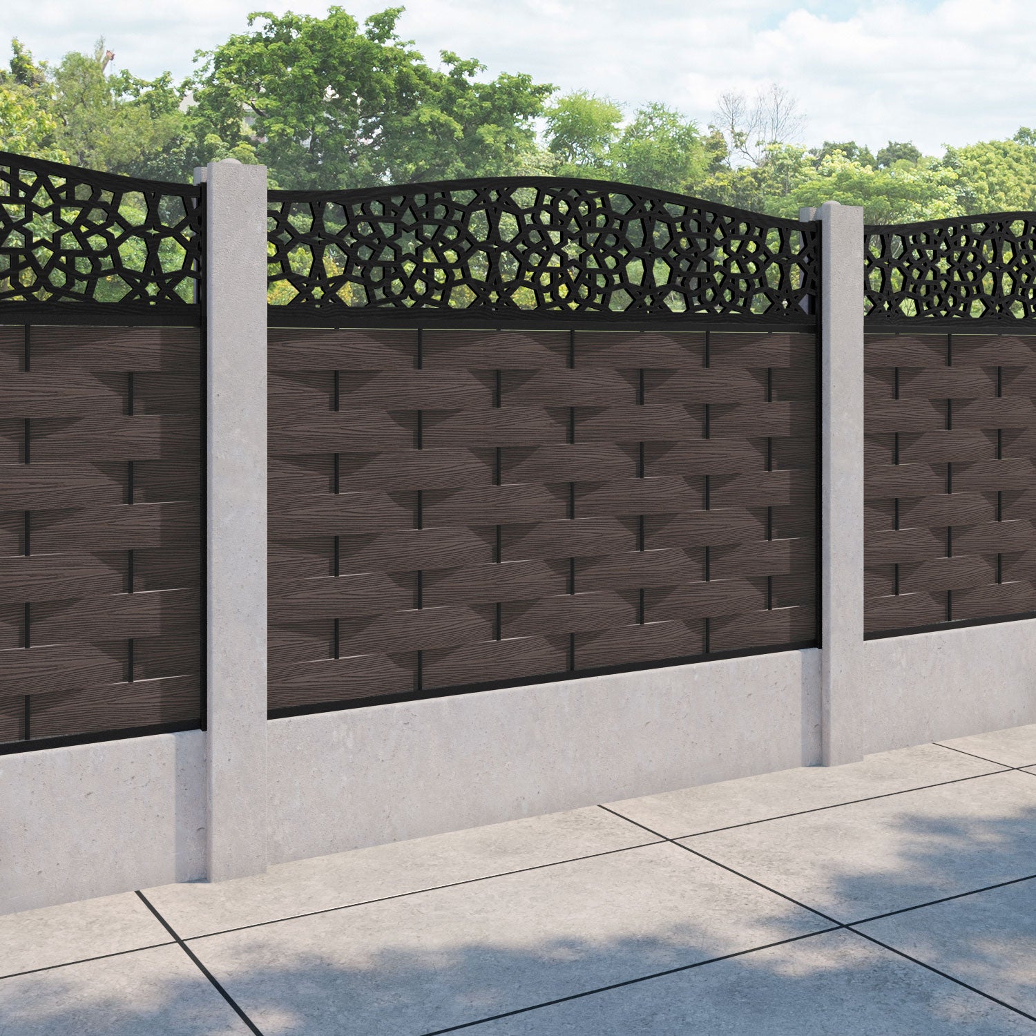 Ripple Nazira Curved Top Fence Panel - Mid Brown - for existing concrete posts