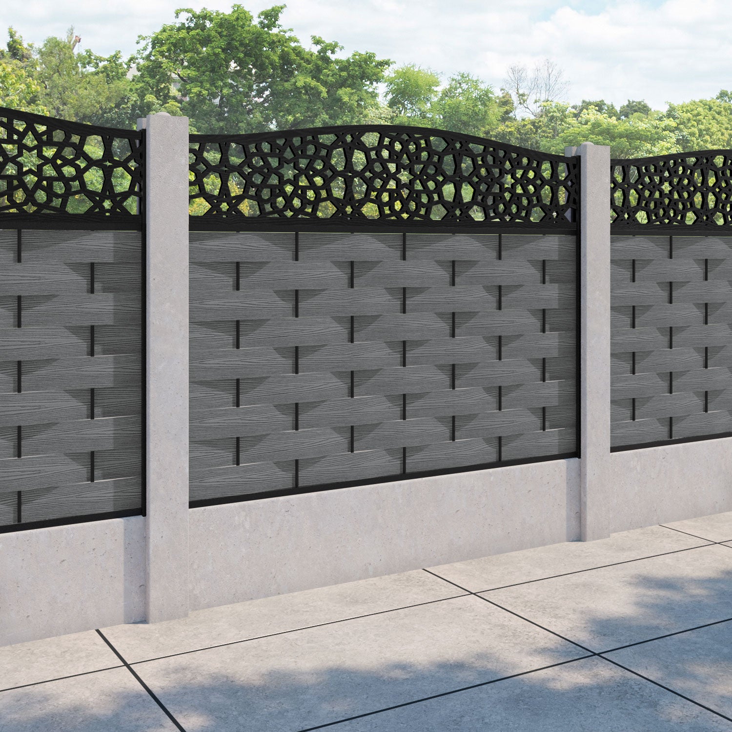 Ripple Nazira Curved Top Fence Panel - Mid Grey - for existing concrete posts
