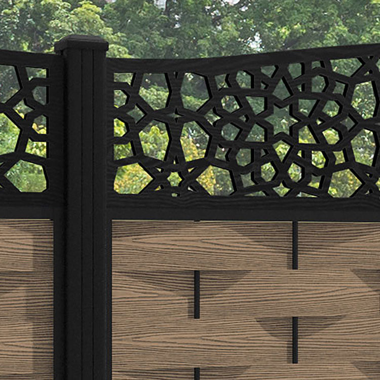 Ripple Nazira Curved Top Fence Panel - Teak - with our aluminium posts