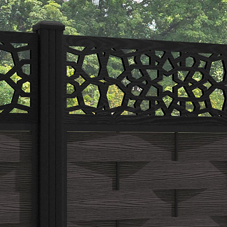 Ripple Nazira Fence Panel - Dark Oak - with our aluminium posts