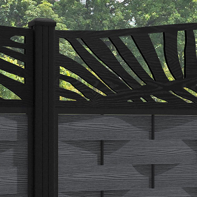 Ripple Palm Curved Top Fence Panel - Dark Grey - with our aluminium posts