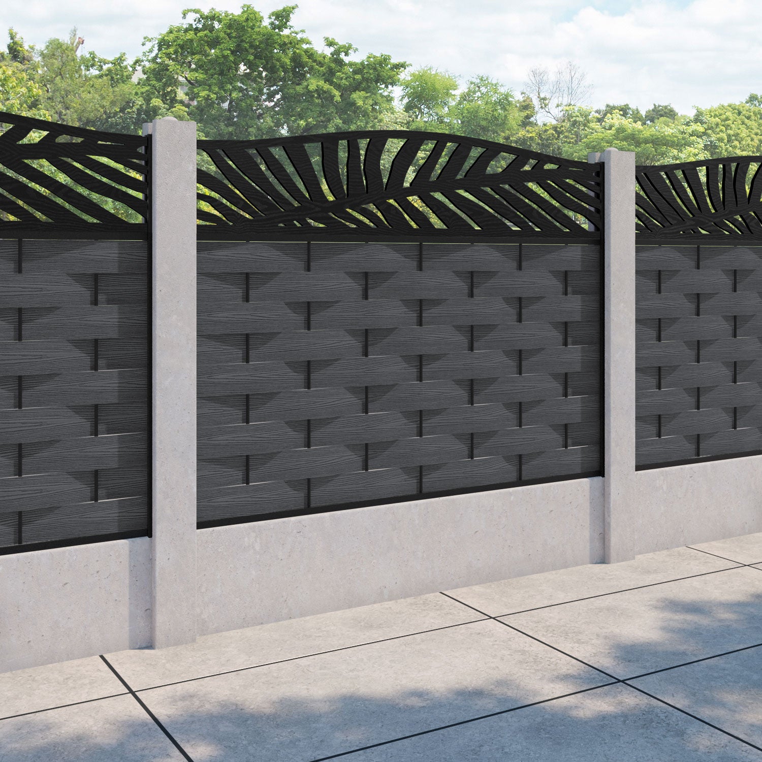 Ripple Palm Curved Top Fence Panel - Dark Grey - for existing concrete posts