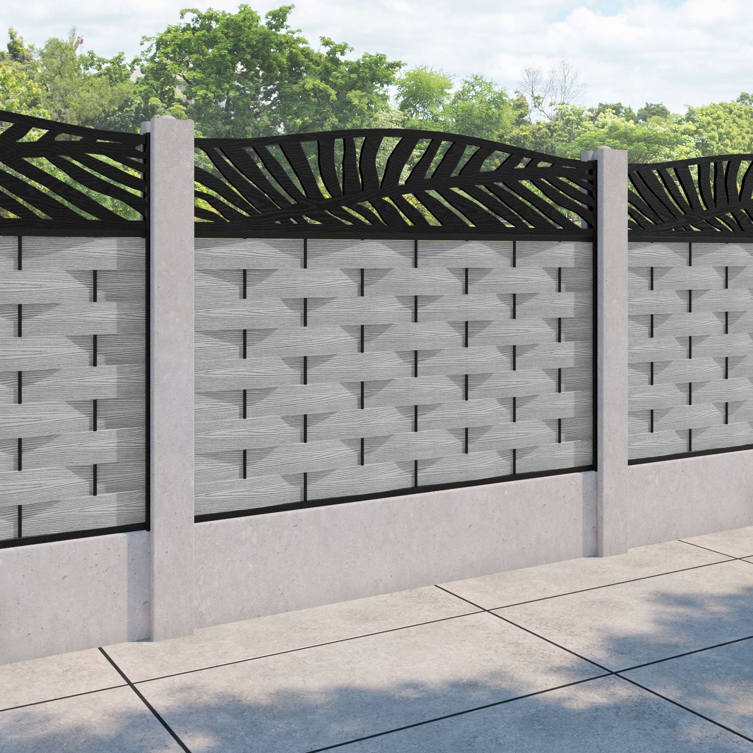 Ripple Palm Curved Top Fence Panel - Light Grey - for existing concrete posts