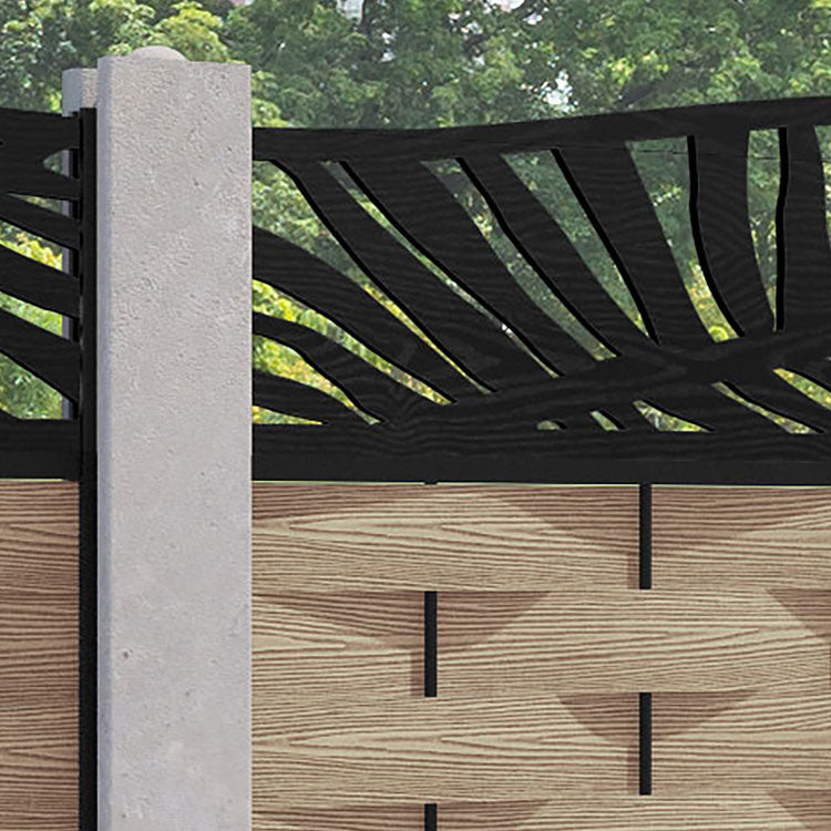 Ripple Palm Curved Top Fence Panel - Light Oak - for existing concrete posts