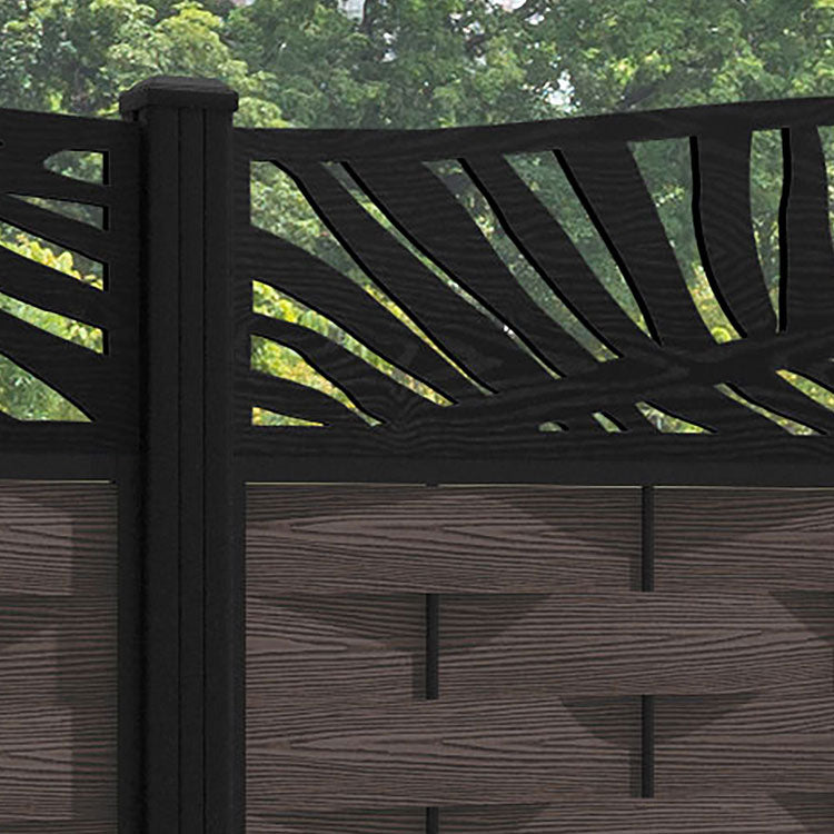 Ripple Palm Curved Top Fence Panel - Mid Brown - with our aluminium posts