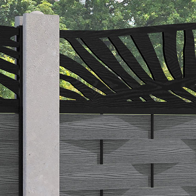 Ripple Palm Curved Top Fence Panel - Mid Grey - for existing concrete posts
