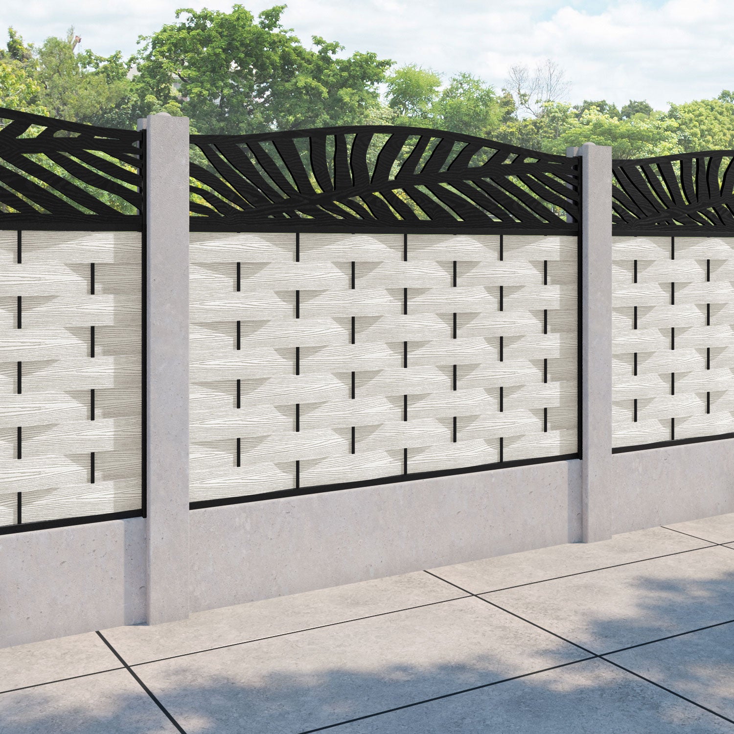 Ripple Palm Curved Top Fence Panel - Light Stone - for existing concrete posts