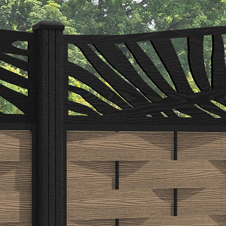 Ripple Palm Curved Top Fence Panel - Teak - with our composite posts