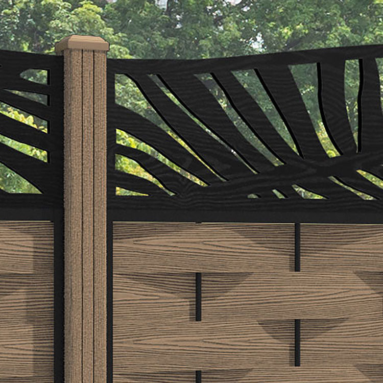 Ripple Palm Curved Top Fence Panel - Teak - with our composite posts