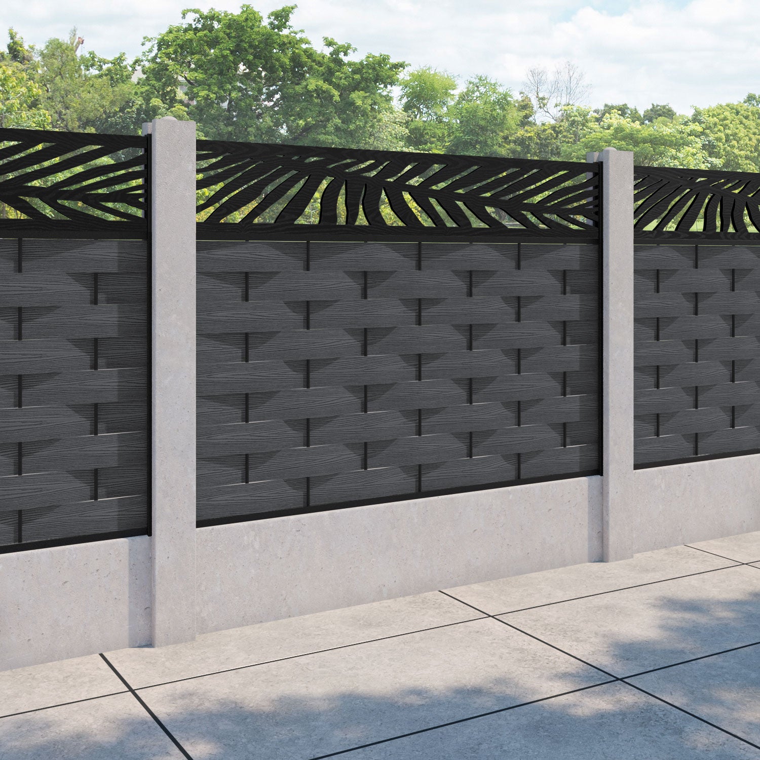 Ripple Palm Fence Panel - Dark Grey - for existing concrete posts
