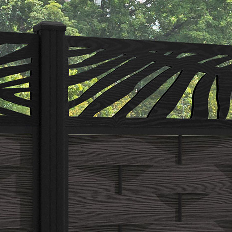 Ripple Palm Fence Panel - Dark Oak - with our aluminium posts