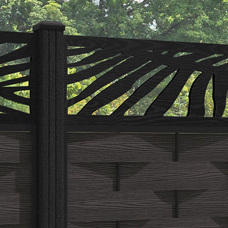 Ripple Palm Fence Panel - Dark Oak - with our composite posts