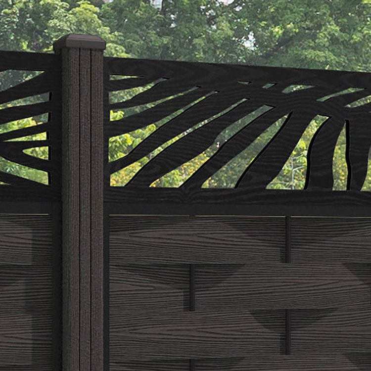Ripple Palm Fence Panel - Dark Oak - with our composite posts