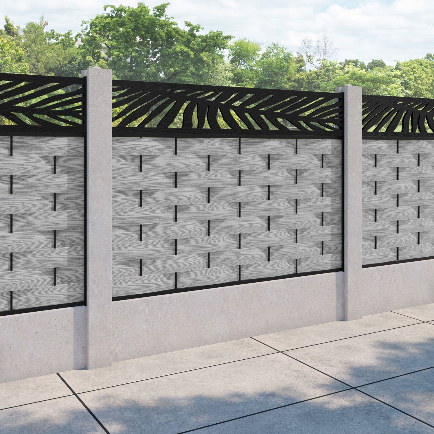 Ripple Palm Fence Panel - Light Grey - for existing concrete posts