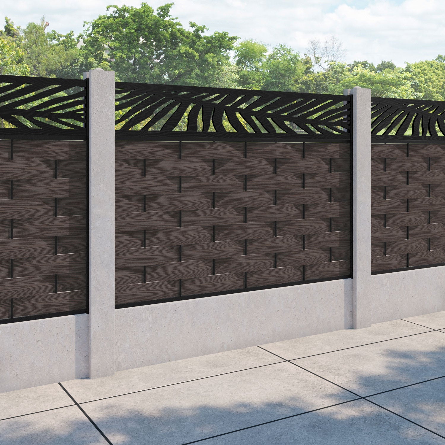 Ripple Palm Fence Panel - Mid Brown - for existing concrete posts