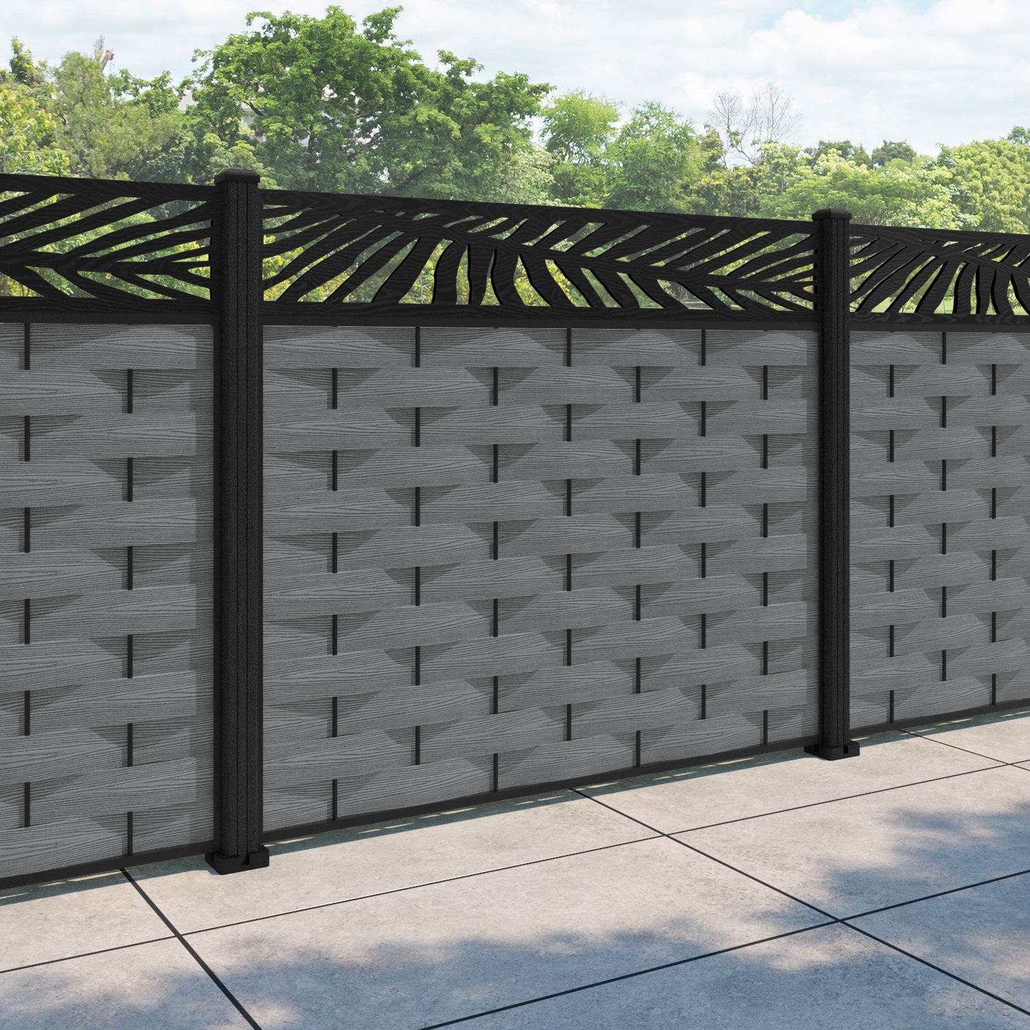 Ripple Palm Fence Panel - Mid Grey - with our composite posts