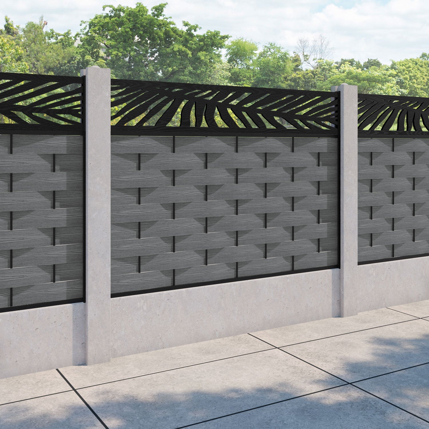 Ripple Palm Fence Panel - Mid Grey - for existing concrete posts