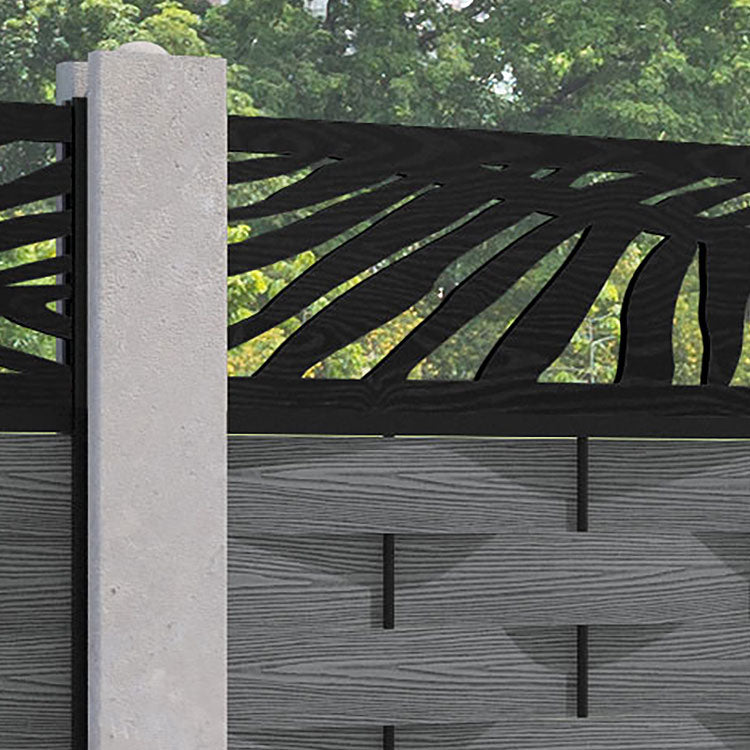 Ripple Palm Fence Panel - Mid Grey - for existing concrete posts