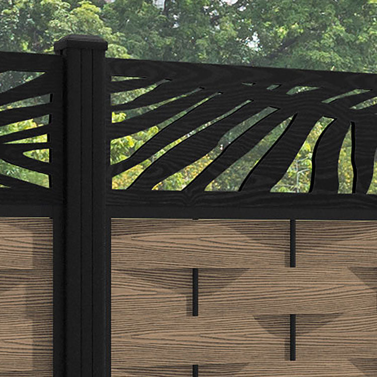 Ripple Palm Fence Panel - Teak - with our aluminium posts