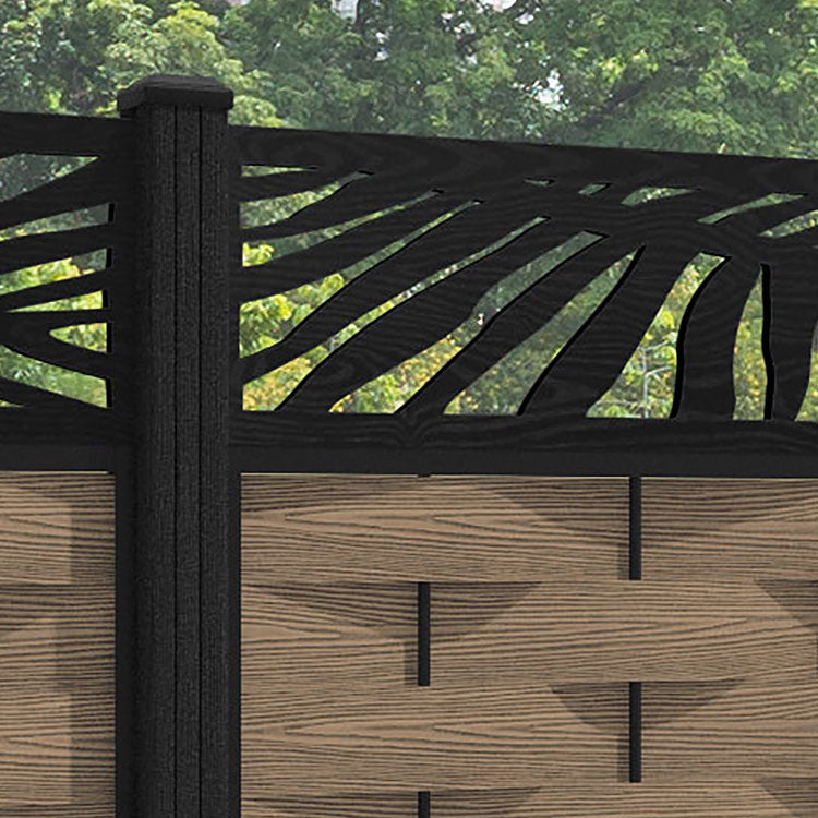 Ripple Palm Fence Panel - Teak - with our composite posts