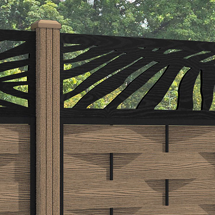 Ripple Palm Fence Panel - Teak - with our composite posts