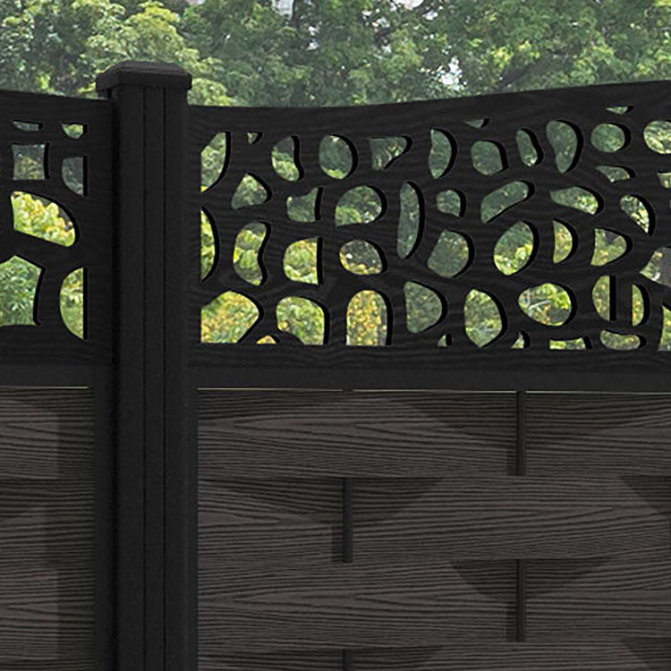 Ripple Pebble Curved Top Fence Panel - Dark Oak - with our aluminium posts