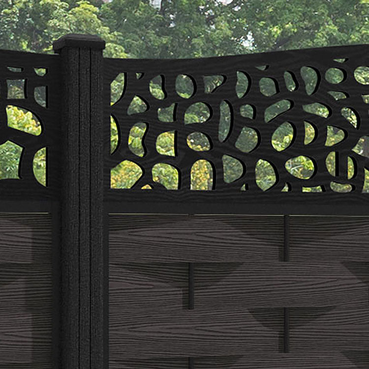 Ripple Pebble Curved Top Fence Panel - Dark Oak - with our composite posts