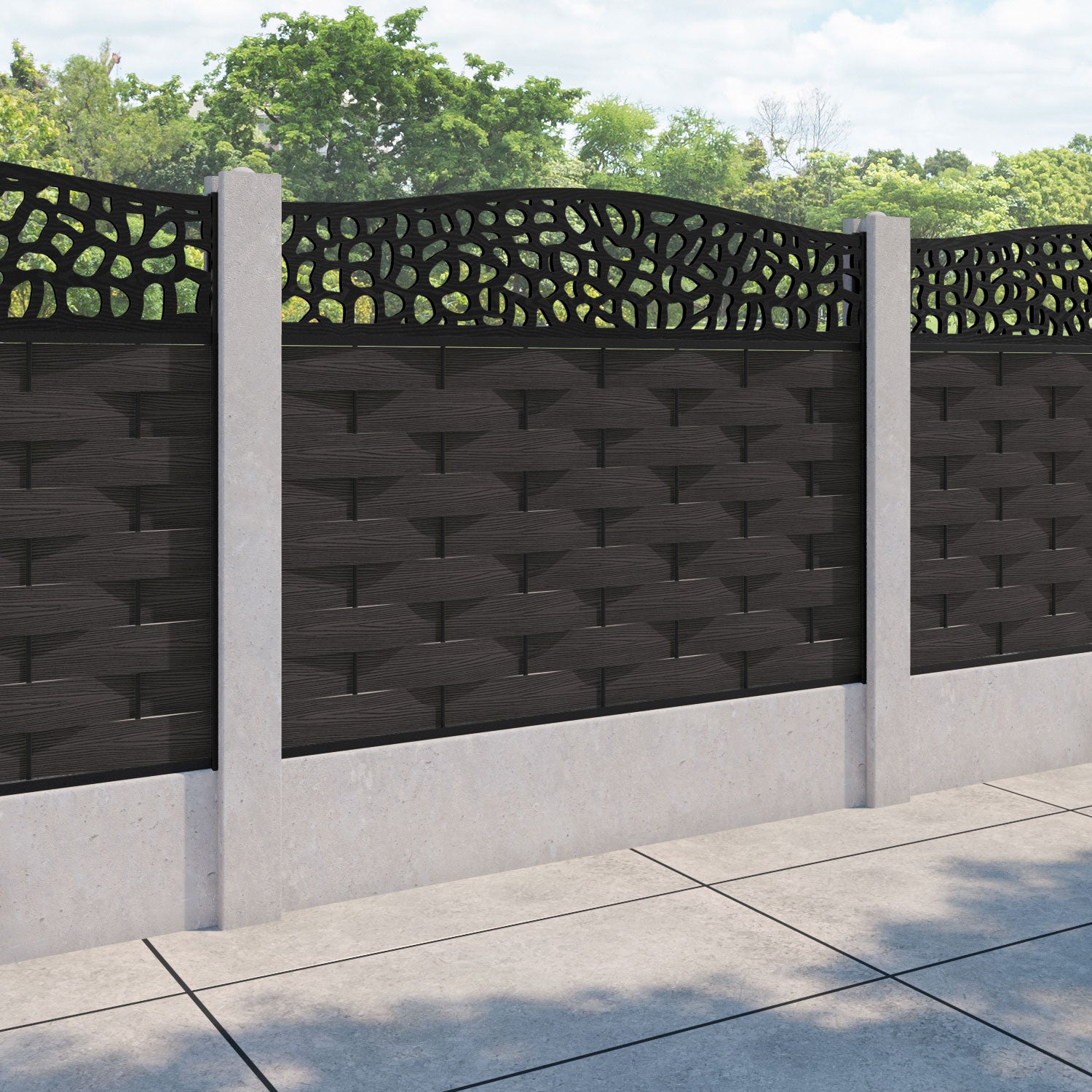 Ripple Pebble Curved Top Fence Panel - Dark Oak - for existing concrete posts
