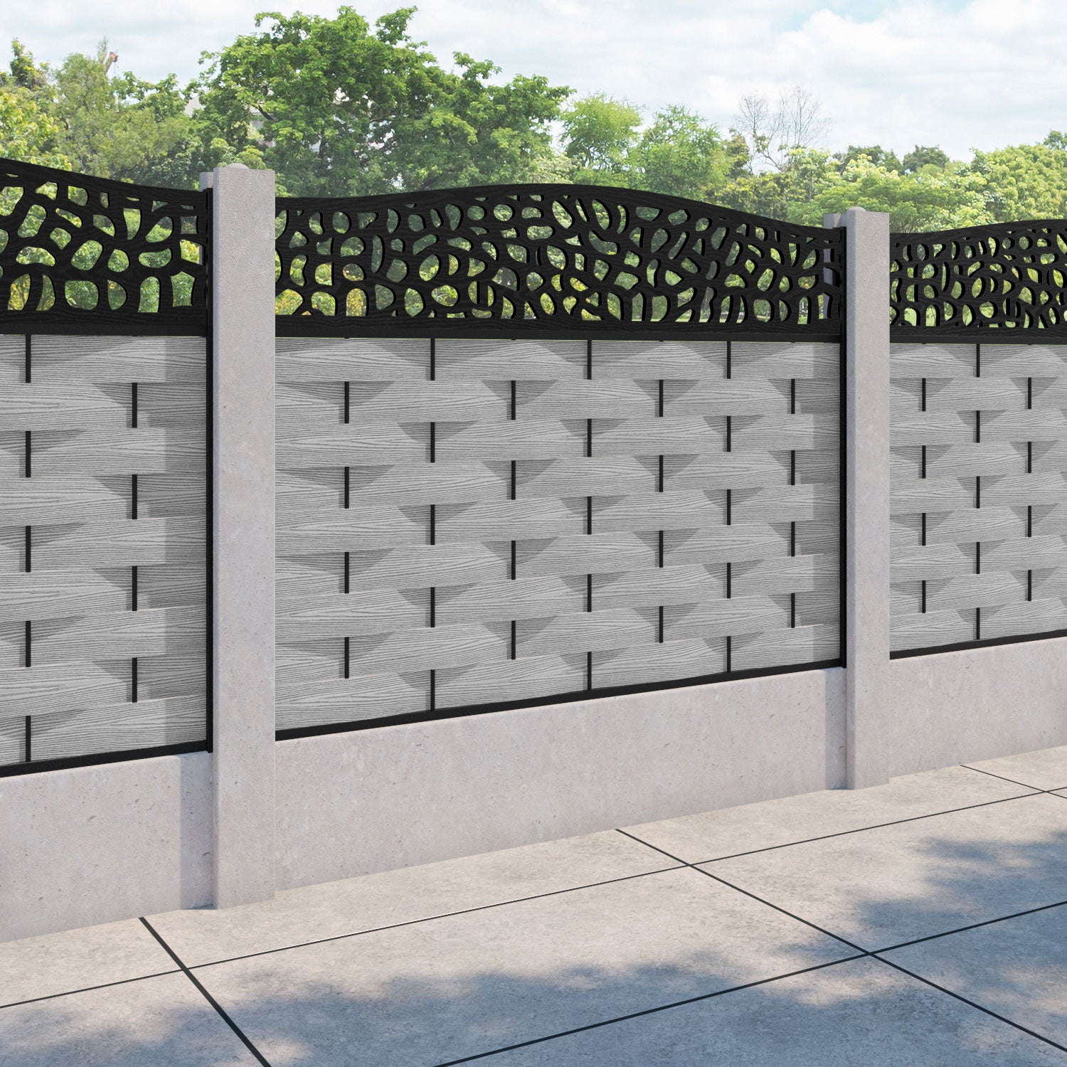 Ripple Pebble Curved Top Fence Panel - Light Grey - for existing concrete posts