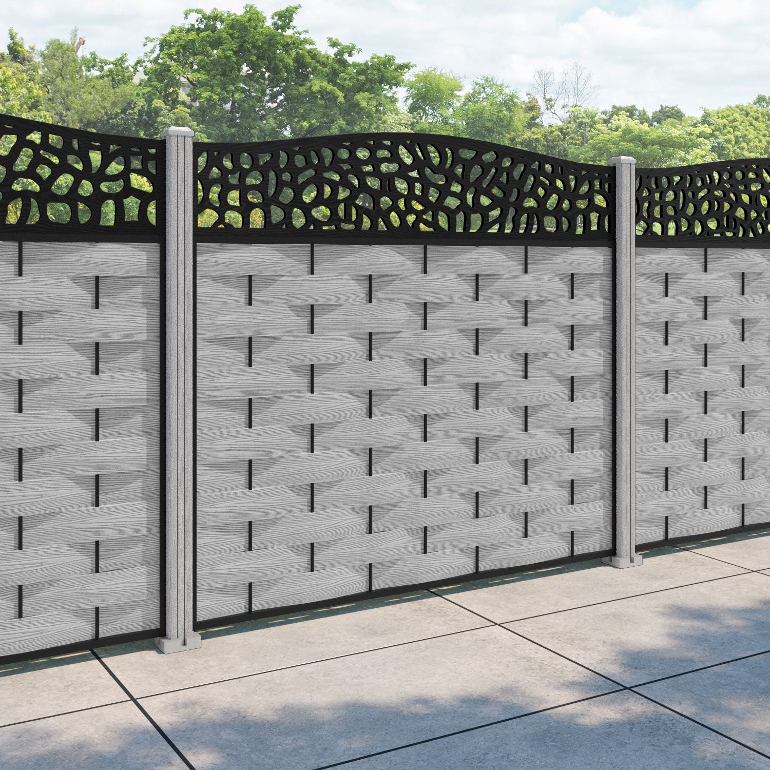 Ripple Pebble Curved Top Fence Panel - Light Grey - with our composite posts