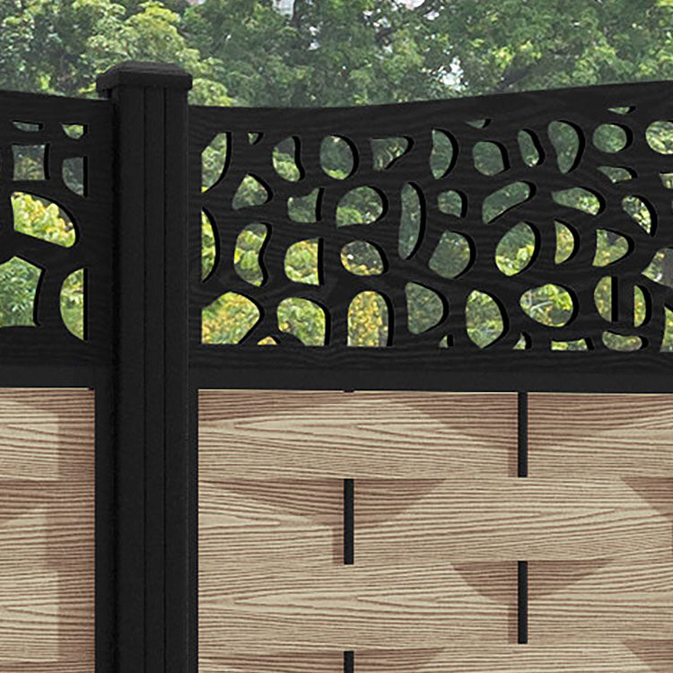 Ripple Pebble Curved Top Fence Panel - Light Oak - with our aluminium posts