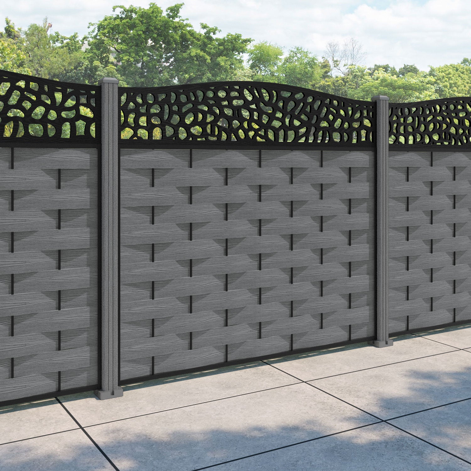 Ripple Pebble Curved Top Fence Panel - Mid Grey - with our composite posts