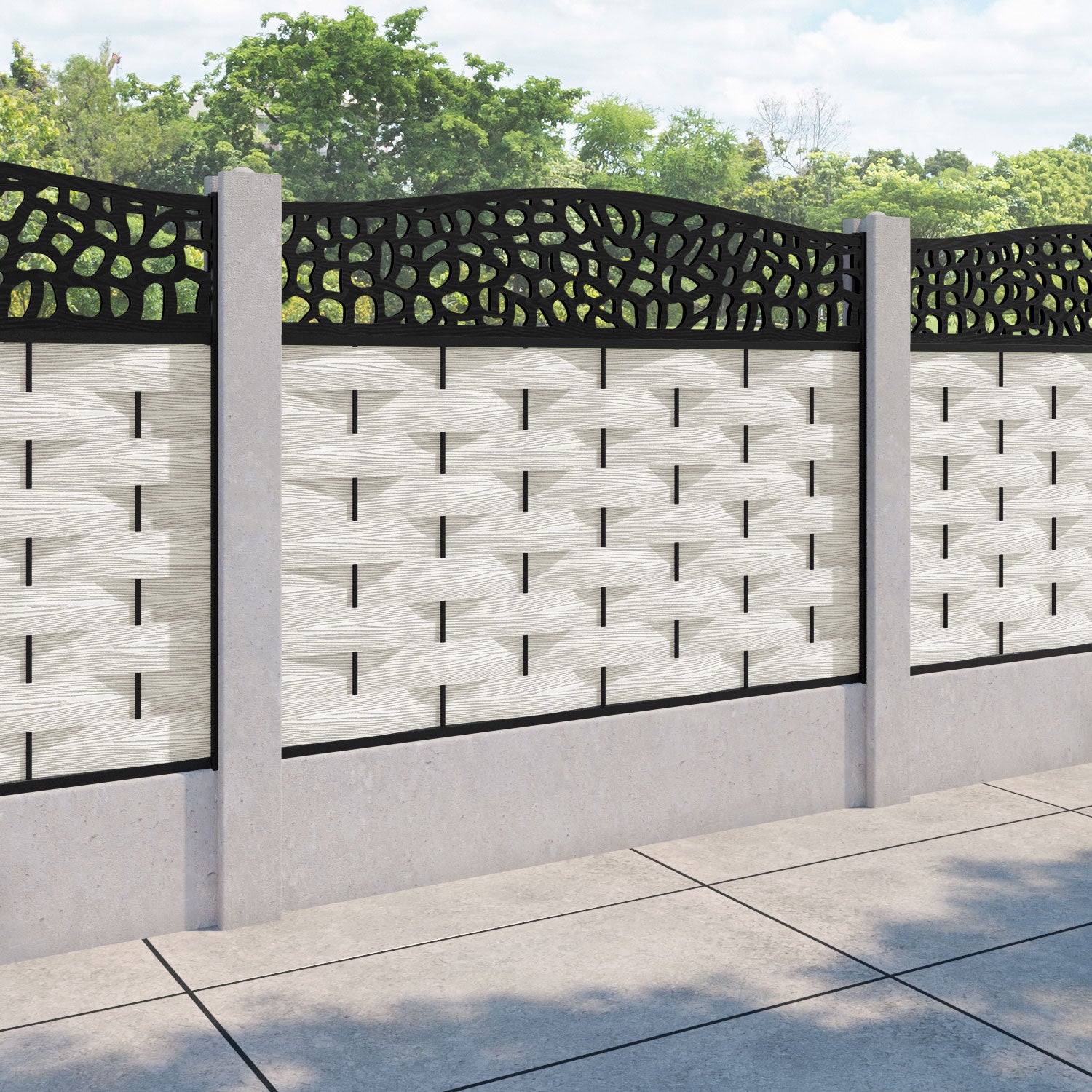 Ripple Pebble Curved Top Fence Panel - Light Stone - for existing concrete posts