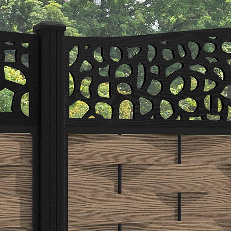 Ripple Pebble Curved Top Fence Panel - Teak - with our aluminium posts