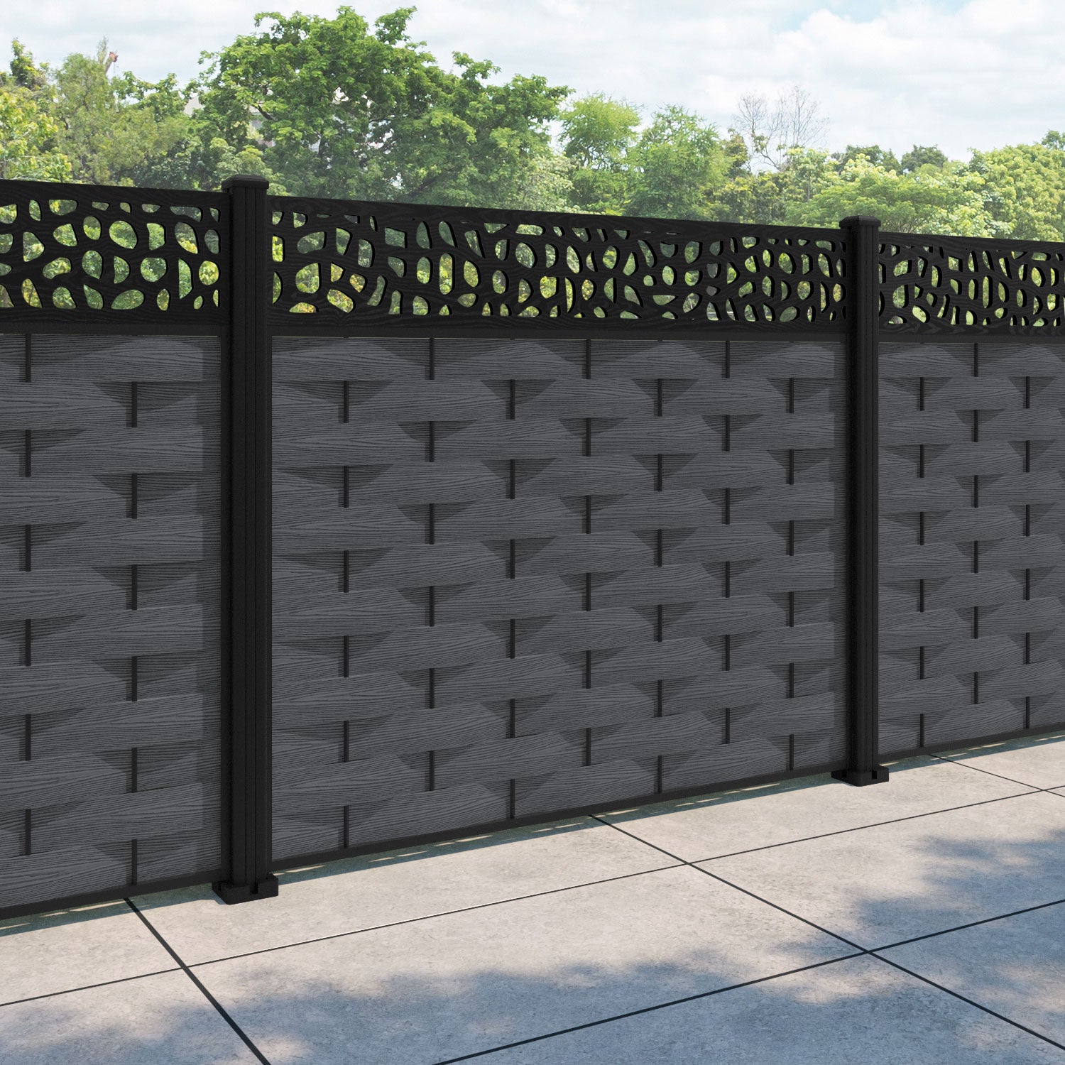 Ripple Pebble Fence Panel - Dark Grey - with our aluminium posts