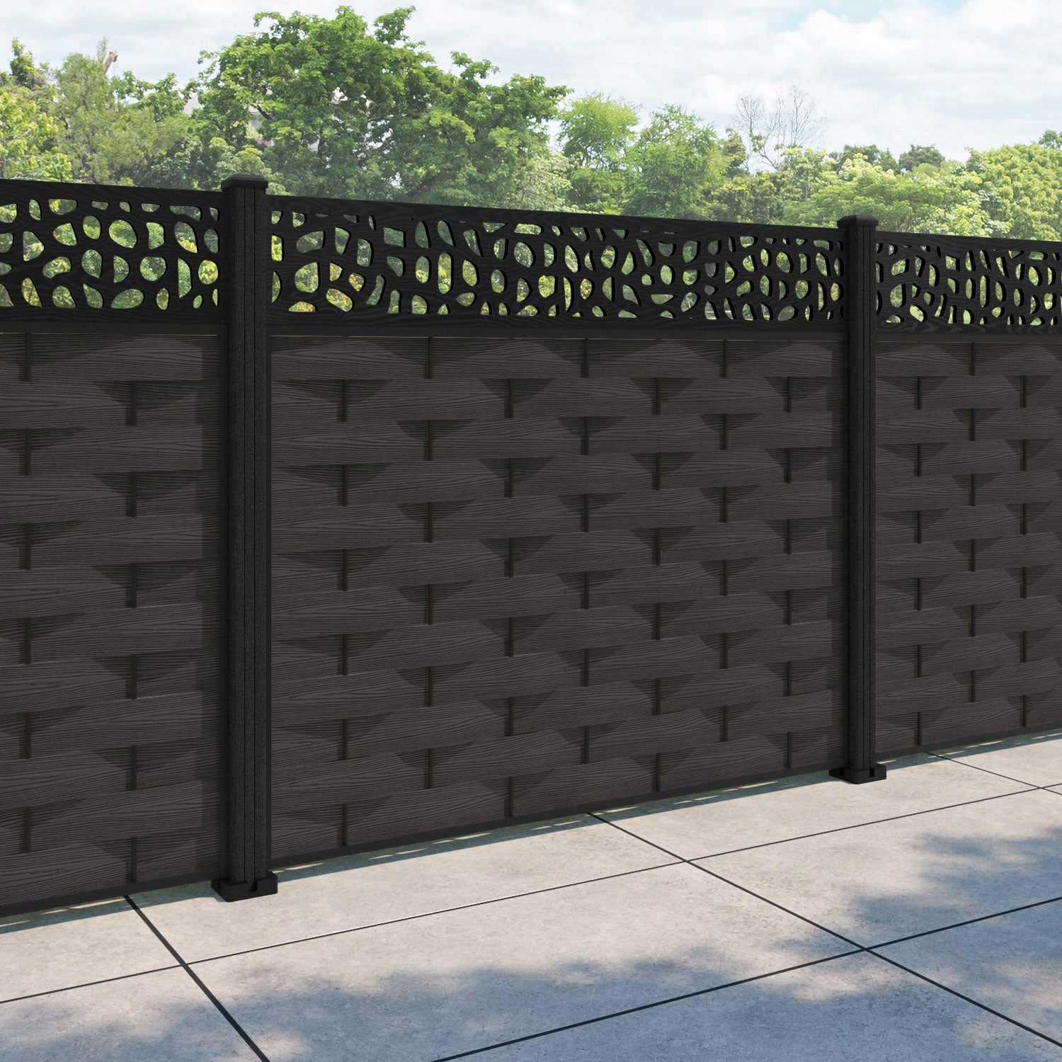 Ripple Pebble Fence Panel - Dark Oak - with our composite posts