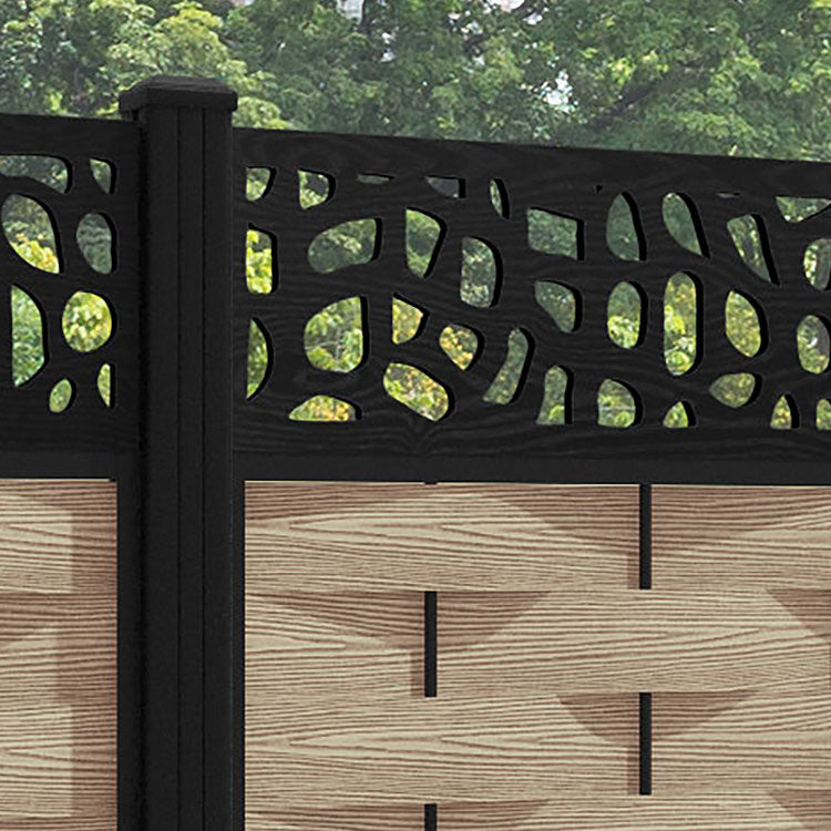 Ripple Pebble Fence Panel - Light Oak - with our aluminium posts