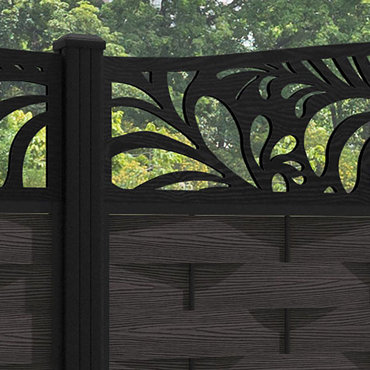 Ripple Petal Curved Top Fence Panel - Dark Oak - with our aluminium posts