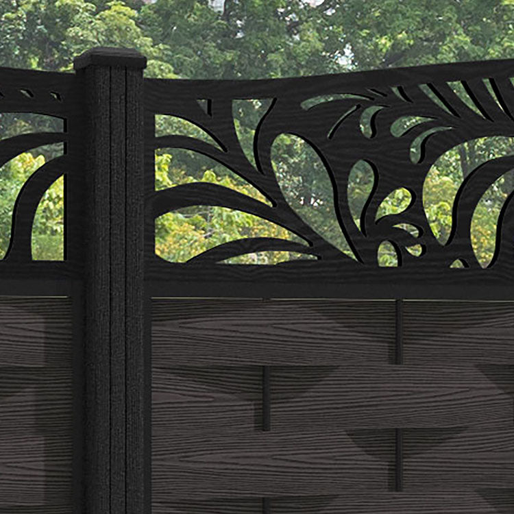 Ripple Petal Curved Top Fence Panel - Dark Oak - with our composite posts