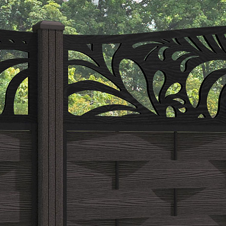Ripple Petal Curved Top Fence Panel - Dark Oak - with our composite posts