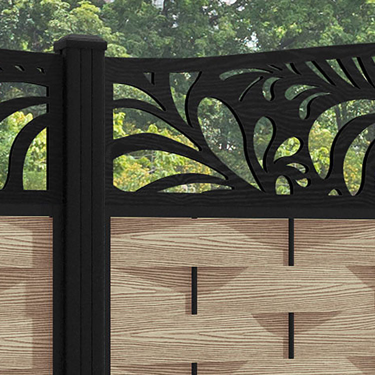 Ripple Petal Curved Top Fence Panel - Light Oak - with our aluminium posts