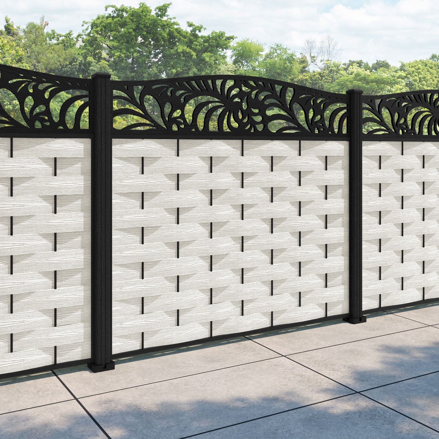 Ripple Petal Curved Top Fence Panel - Light Stone - with our composite posts