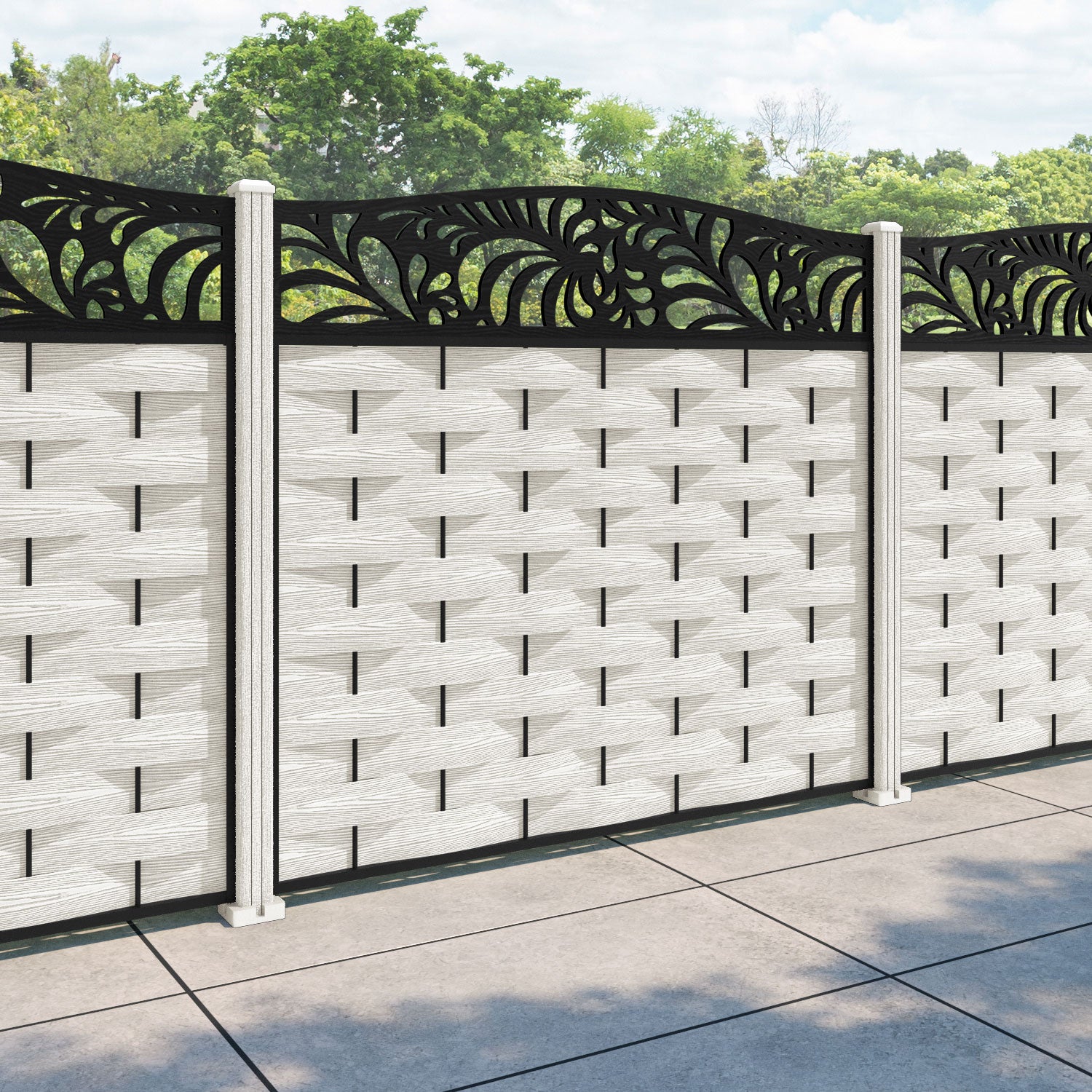 Ripple Petal Curved Top Fence Panel - Light Stone - with our composite posts